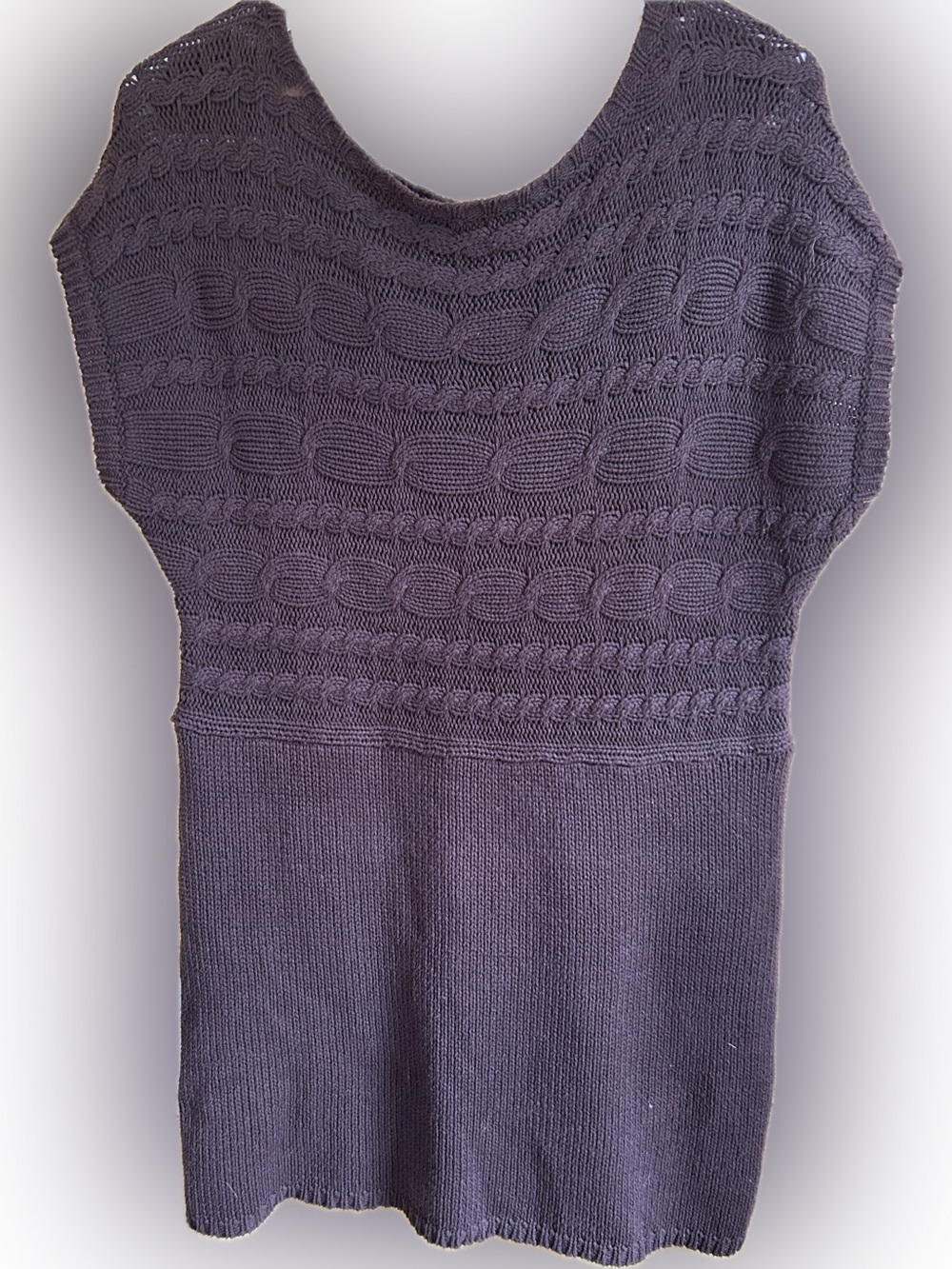 Women’s size M Classic Cable-Knit short sleeve tunic sweater- dark brown